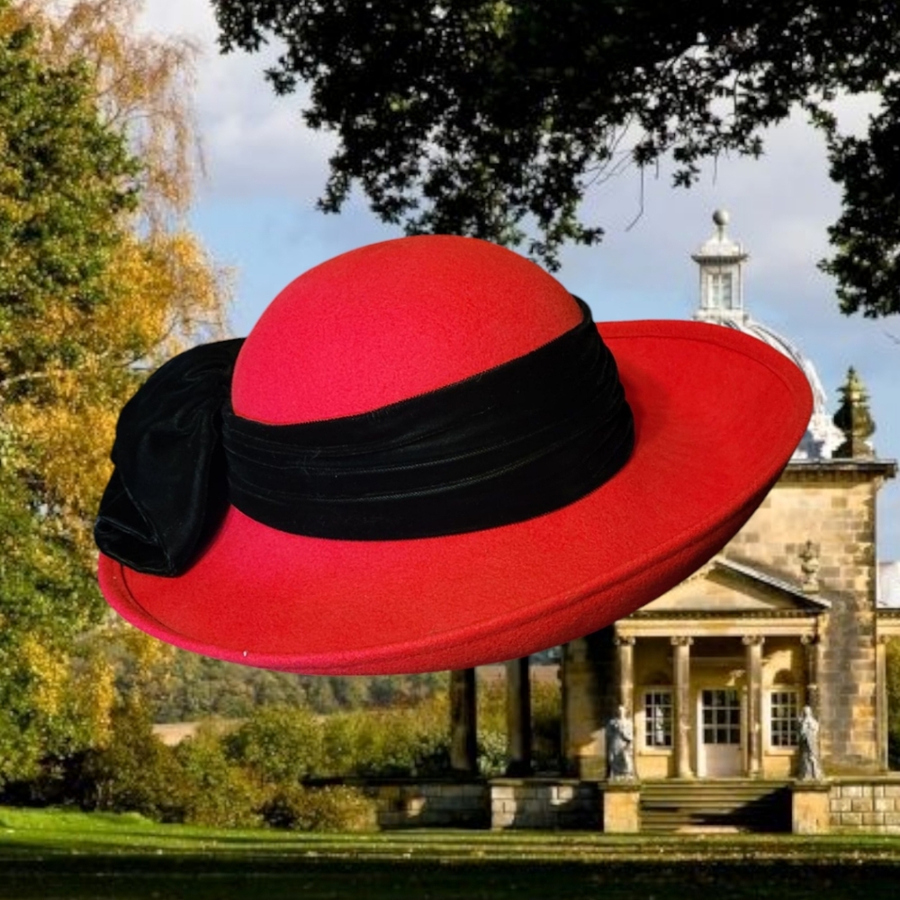 Elegant Red Women's Hat with Black Velvet Band - Picture 1 of 4